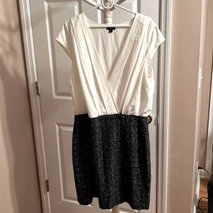 Ann Taylor Size 14 Dress in Teal and Cream with Side Zipper